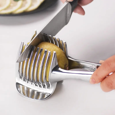 Stainless Steel Onion Holder Potato Tomato Slicer Vegetable Fruit Cutter Safety Cooking Tools Accessories