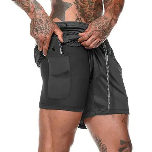 Men 2 in 1 Running Shorts Jogging Gym Fitness